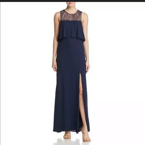 BCBG Max Azria Womens Navy Lace Formal Dress Gown
